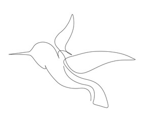 Obraz premium Continuous one line drawing of collibri. Humming bird. Abstract flying bird outline vector illustration.