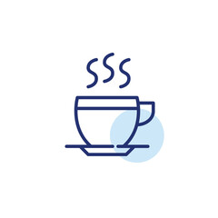 Teacup with saucer set. Drinks menu in a coffee shop or restaurant. Pixel perfect, editable stroke icon