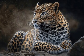 Obraz premium Fur of the North Chinese leopard (Panthera pardus japonensis). animal of the wild. Generative AI