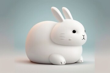 Cute 3D Cartoon Asian Bunny in Voluminous White. 