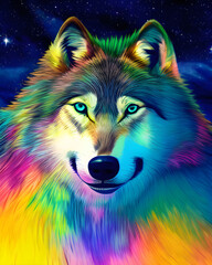 colorful wolf, Illustration by Generative Ai