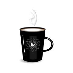 Black mug with an ornament on an isolated white background.