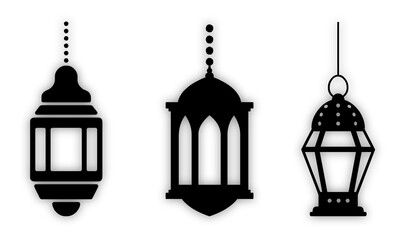Set of Islamic lantern element silhouettes,black colour illustration with transparent background 