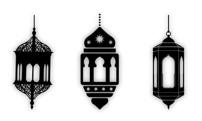 Set of Islamic lantern element silhouettes,black colour illustration with transparent background 