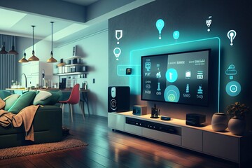 Smart devices and a smart home. AI Generated.
