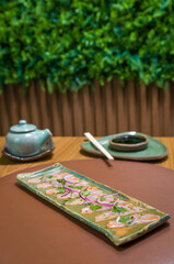 Delicious premium salmon sashimi arranged on an elegant handmade