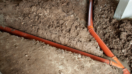Various branching of plastic sewer pipes during the construction of residential buildings,