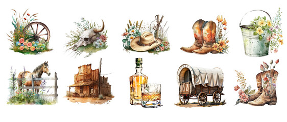 Cowboy household items for design and scrapbooking, generative AI