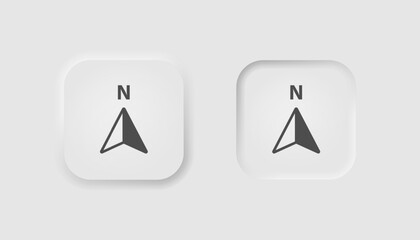 Arrow navigator icon in neumorphism style. Icons for business, white UI, UX. GPS symbol. Navigation, north direction, map, location. Neumorphic style. Vector illustration. - obrazy, fototapety, plakaty