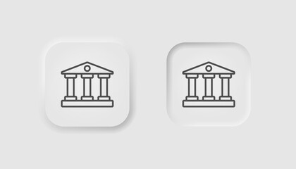 Bank building icon in neumorphism style. Editable stroke. Icons for business, white UI, UX. Museum symbol. Government, courthouse, online banking, transaktions. Neumorphic style. Vector illustration.