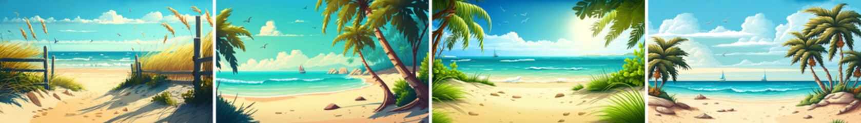 Fototapeta na wymiar Summer beach illustration background set for content creation