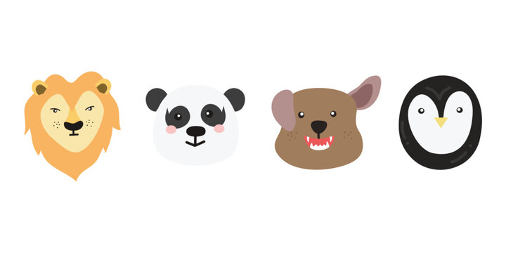 Cute Baby Animal Face Illustration. Exotic and cute animal face. Characters portrait cute animal face on white background.