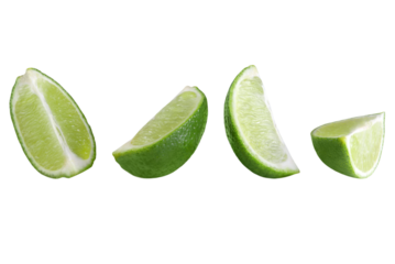 Lime cut into four parts isolated on transparent background.