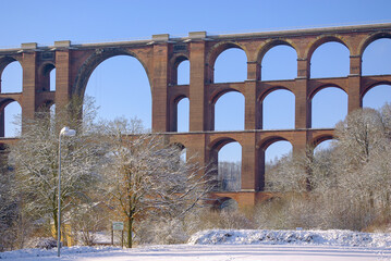 The Göltzsch Viaduct, the largest brick bridge in the world, near Reichenbach, Saxony, Germany,...