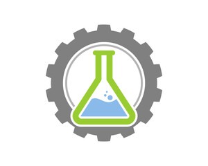 Laboratory test tube in gear wheel logo