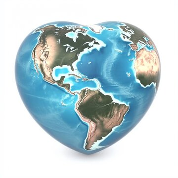 Planet Earth shaped in heart, earth day concept, isolated on white background, Generative AI