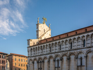 Fototapeta na wymiar Facade of th Church of San Michele in foro in the historic center of Lucca Tuscany, central Italy Europe