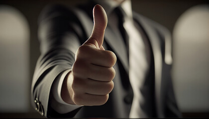 Businessman's hand with a thumbs-up gesture, Generative AI