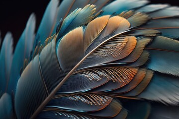 Feather bird detail. Macroscopic photography. lovely background. Generative AI