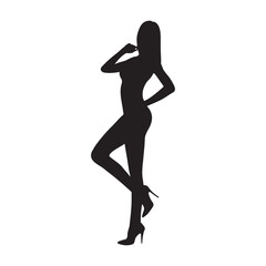 Obraz na płótnie Canvas Sexy girl bikini model posing gesture vector silhouette.