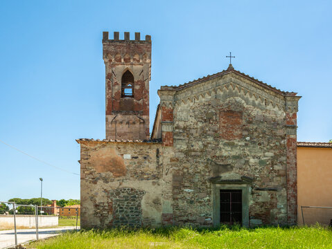 San Pietro abbey at Badia Pozzeveri an fraction of the municipality of Altopascio - 11th century -, Lucca province, Tuscany. An important archaeological italian site - Tuscan region, Italy