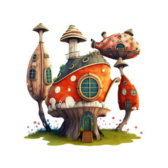Whimsical plasticine 3D houses sculptures clipart illustrations isolated on white background AI generated - 581811349