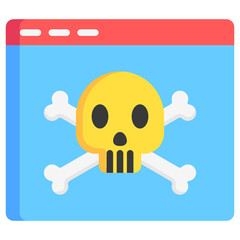 skull and crossbones icon, alert web browser attack by malware or virus.