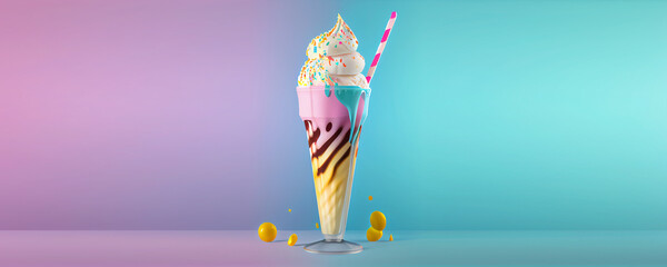 Realistic Ice Cream Cone With Colorful Background