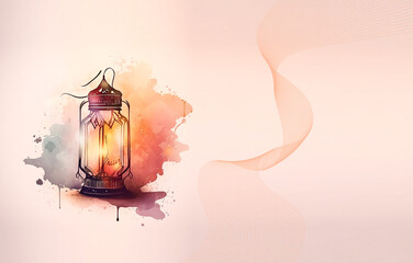 Ramadan Kareem watercolor lamp Image for social media banner design. Generative AI Design
