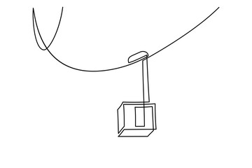 Cable car in continuous line art drawing style. Aerial tramway black linear sketch isolated on white background. Vector illustration