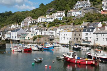 The inner harbour at the picturesque fishhing village of Polperro, Cornwall, UK