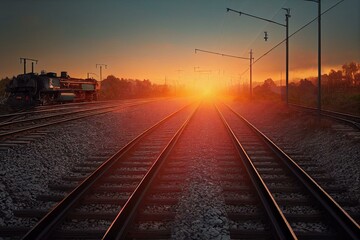 Obraz na płótnie Canvas turning on railroad railways extending into distance. Generative AI