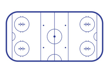 Ice hockey rink, top view. Hockey field outline isolated on white background. Vector illustration