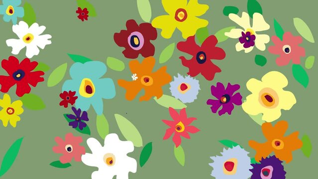 Spring time and blooming. Abstract floral background with abstract flowers. Animated illustration