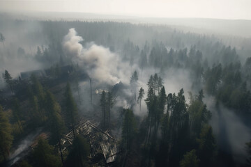 Smoke from a fire in a forest, extreme heat. generate by ai
