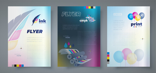 Flyer set cmyk polygraphy ink theme design template cover vector - obrazy, fototapety, plakaty