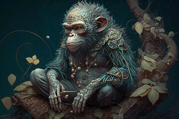 Fototapeta premium Monkey in the wood tree 3d 