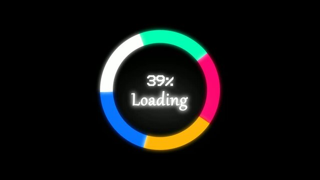 Circle loading animation ,gradient color rotating ring spinning with 0 to 100 percent  load .