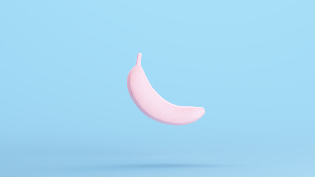 Pink Banana Fruit Object Soft Playfulness Pastel Kitsch Blue Background 3d illustration render digital rendering