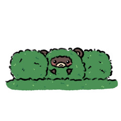 Hand-drawn Cute Dark Brown Bear with bush in doodle style