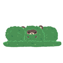 Hand-drawn Cute Dark Brown Bear with bush in doodle style