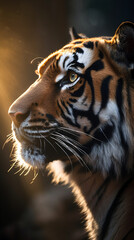 Portrait of a bengal tiger. Beautiful wild animal and family photos, wallpaper, poster created with help of generative ai.	