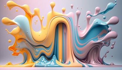 Obraz premium Background of liquid pastel colors. Liquid pastel wallpaper. Liquid pastel paints mixing while falling. Paints and colored drops. Generated by AI.