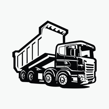 Premium Dump Truck Silhouette Vector Art. Tipper Truck Monochrome Vector Art Design