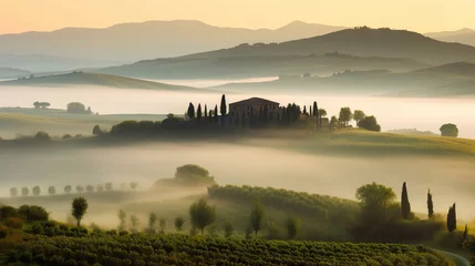 Foto op Canvas Picturesque misty landscape of Tuscany, Italy. Based on Generative AI © Yeti Studio