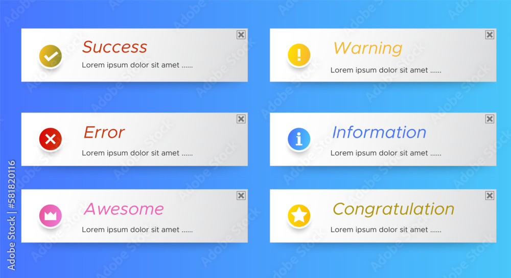 Wall mural various notification window templates. the layout of the smartphone warning or message interface. wi
