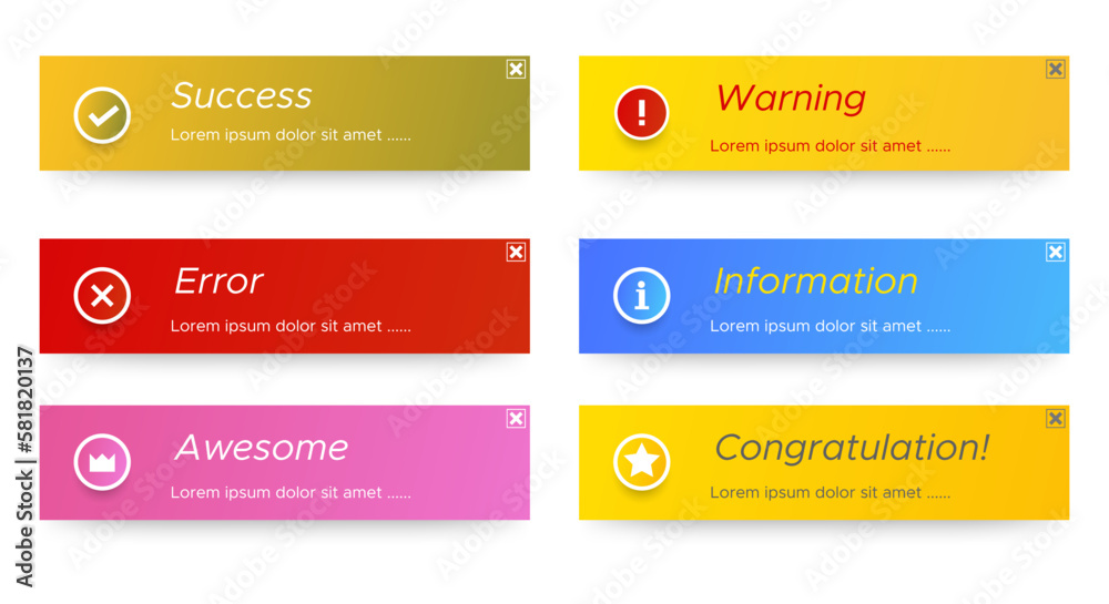 Wall mural various notification window templates. the layout of the smartphone warning or message interface. wi