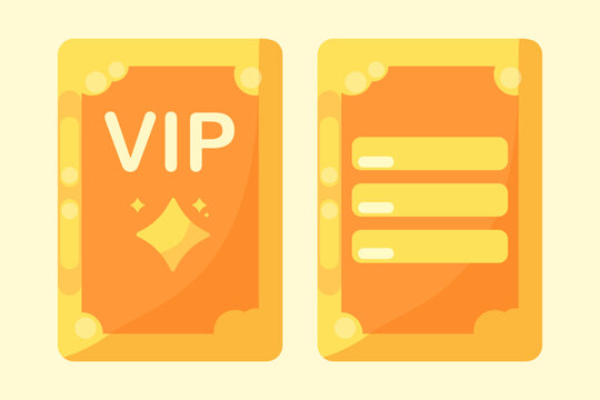 VIP card gold icon set. Party. Vector graphics in a bright cartoon style
