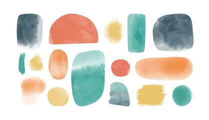 Abstract colorful watercolor painting shape set. Modern minimalist acrylic paint artwork collection. Handmade geometric shapes drawing bundle, creative  texture. © Dedraw Studio