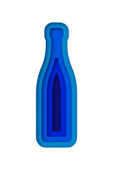 Bottle shape in 3D paper cut style. Blue papercut illustration of liquid container on isolated background. Recycle plastic concept, mineral water or alchohol beverage design.